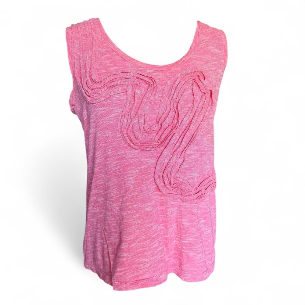Little Yellow Button Pink White Cotton Ruffle Swirl Tank Top Large